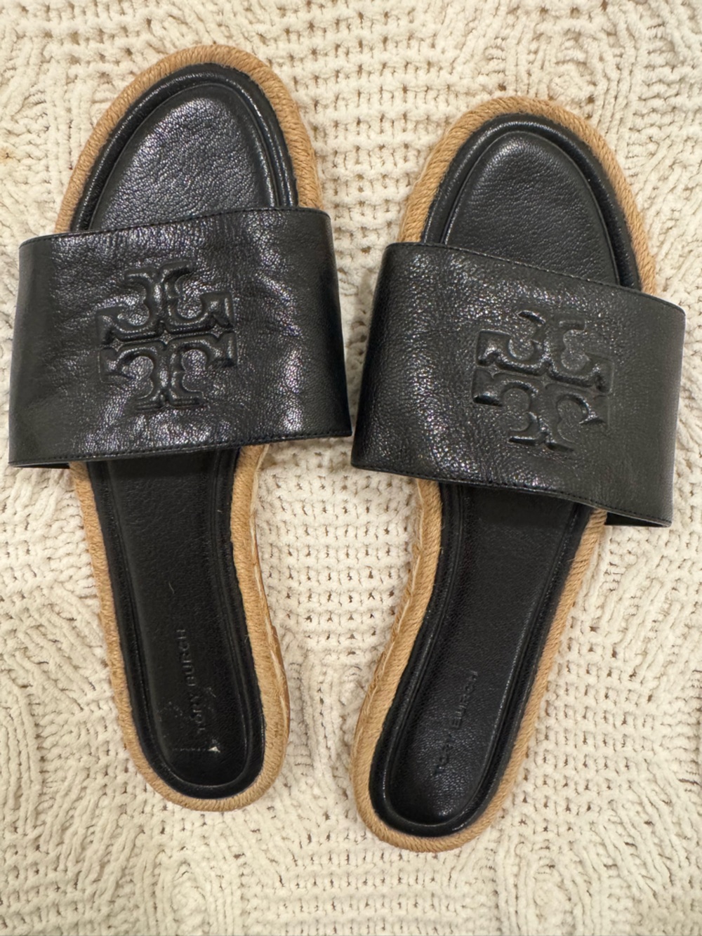 Tory Burch Black Espadrille Slide Sandals - Women